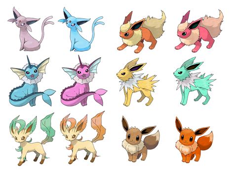 Pokemon Eeveelutions Shiny Forms Comparison Eevee Evolution