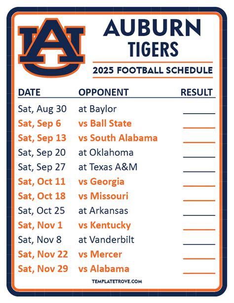 Tigers Schedule