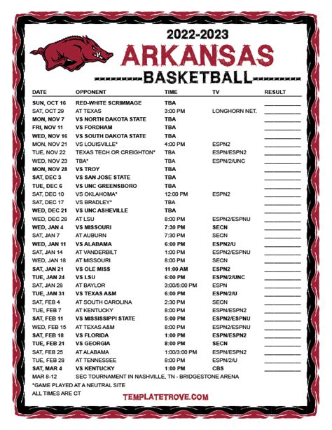 Arkansas Basketball Schedule