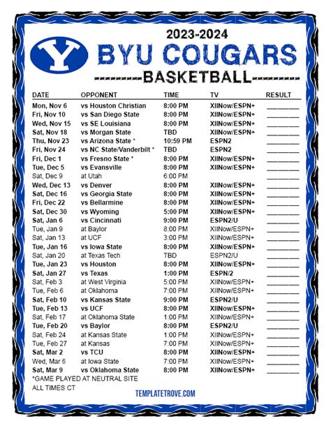 Byu Basketball Schedule
