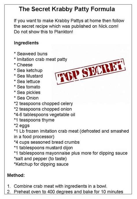 Spongebob Squarepants Krabby Patty Secret Formula Recipe Reveals
