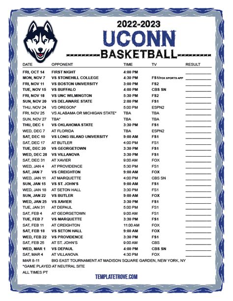 Uconn Mens Basketball Schedule